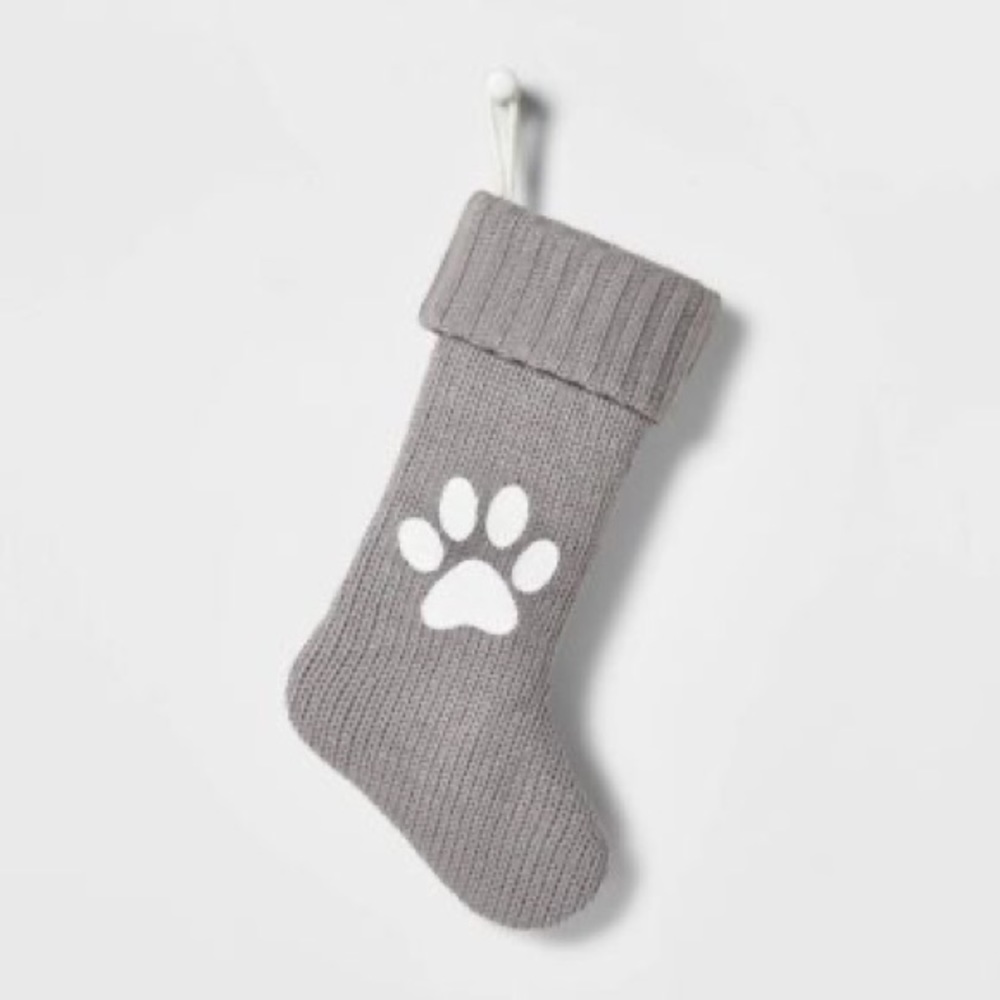 Gray Knit Paw Stocking